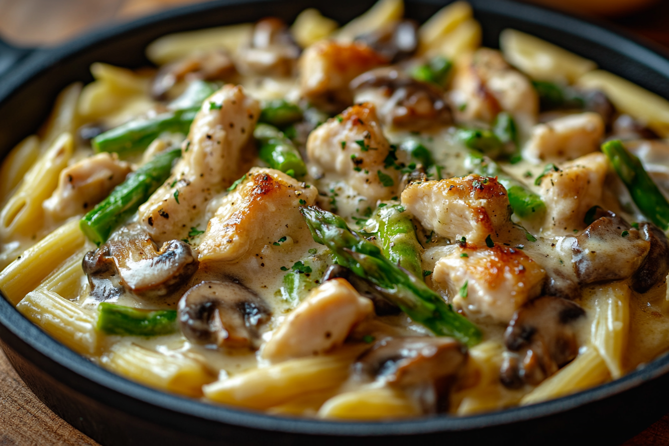 Creamy Mushroom and Asparagus Chicken Penne