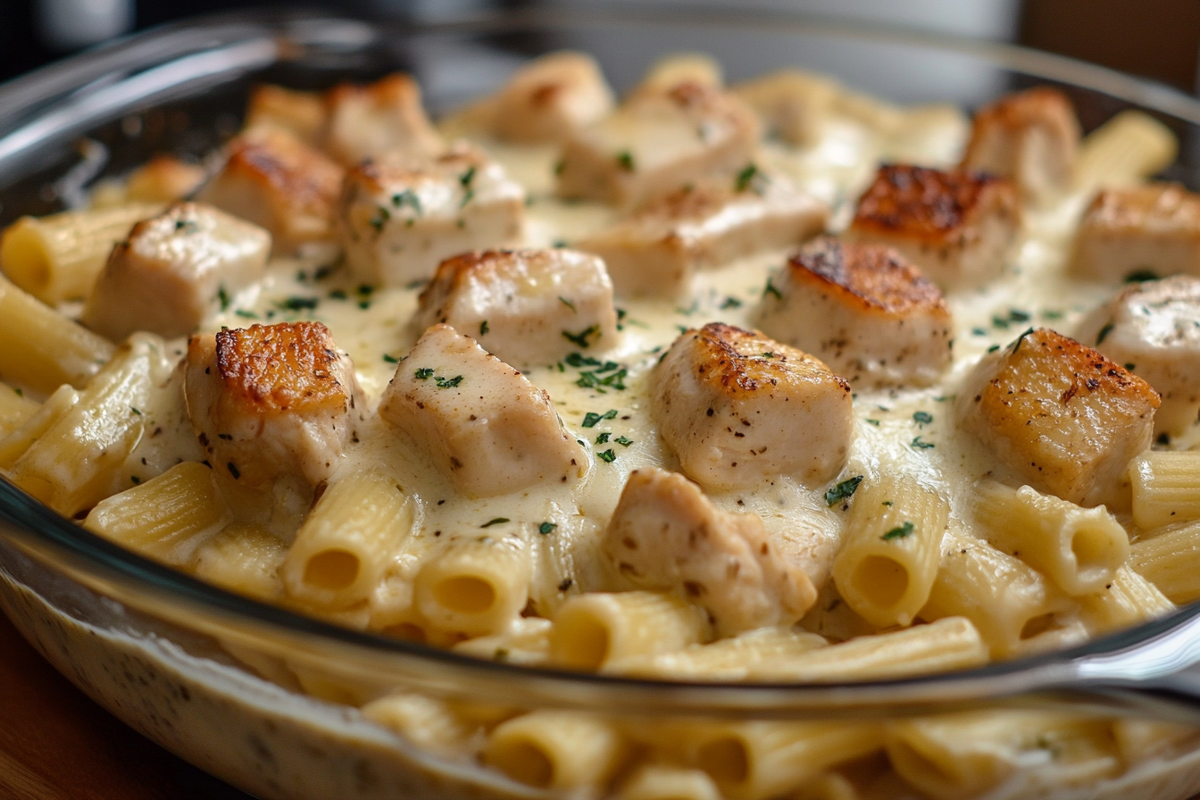 Creamy Garlic Butter Chicken and Rigatoni in Parmesan Sauce
