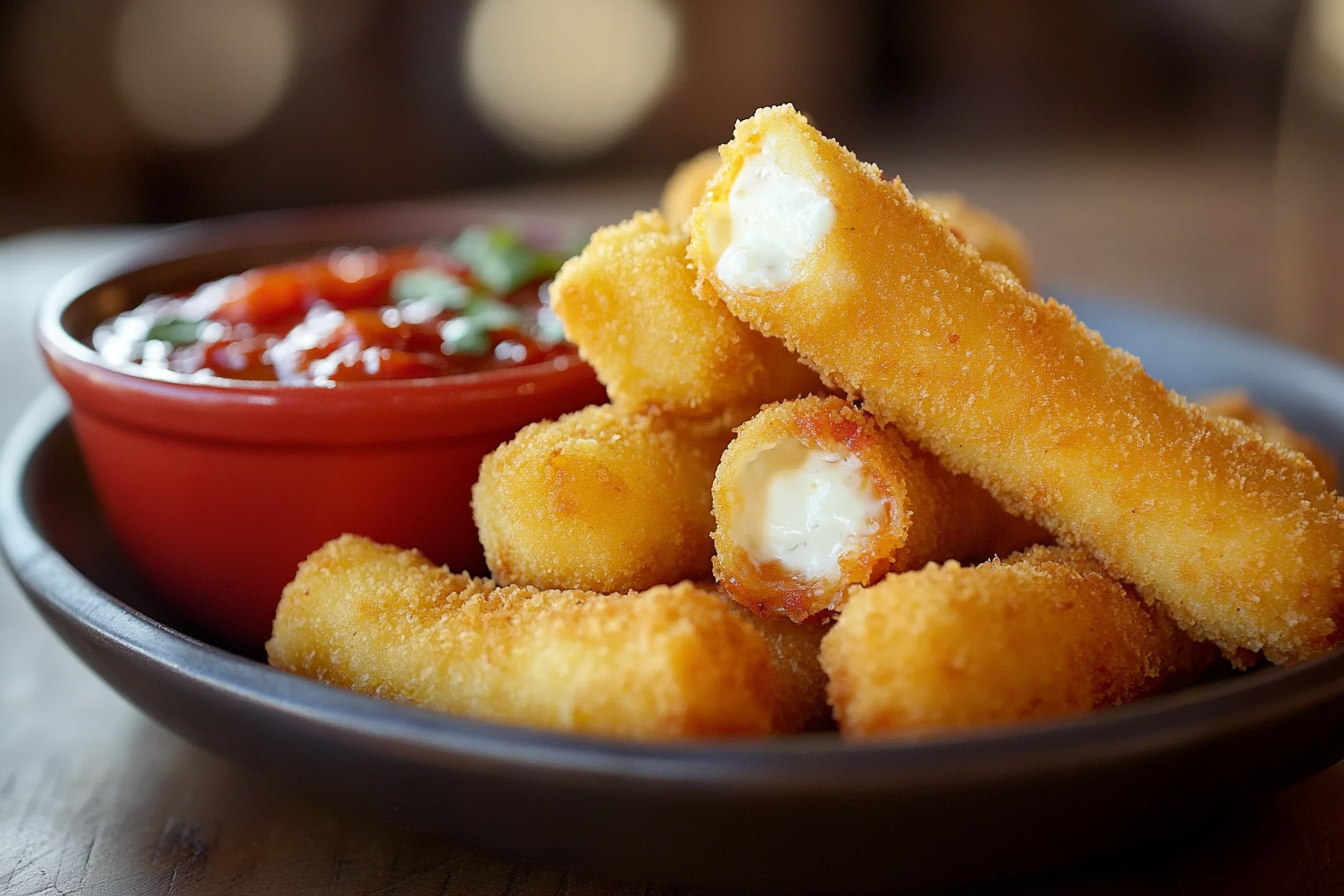 Crispy Mozzarella Sticks with Marinara Sauce & Creamy Dip