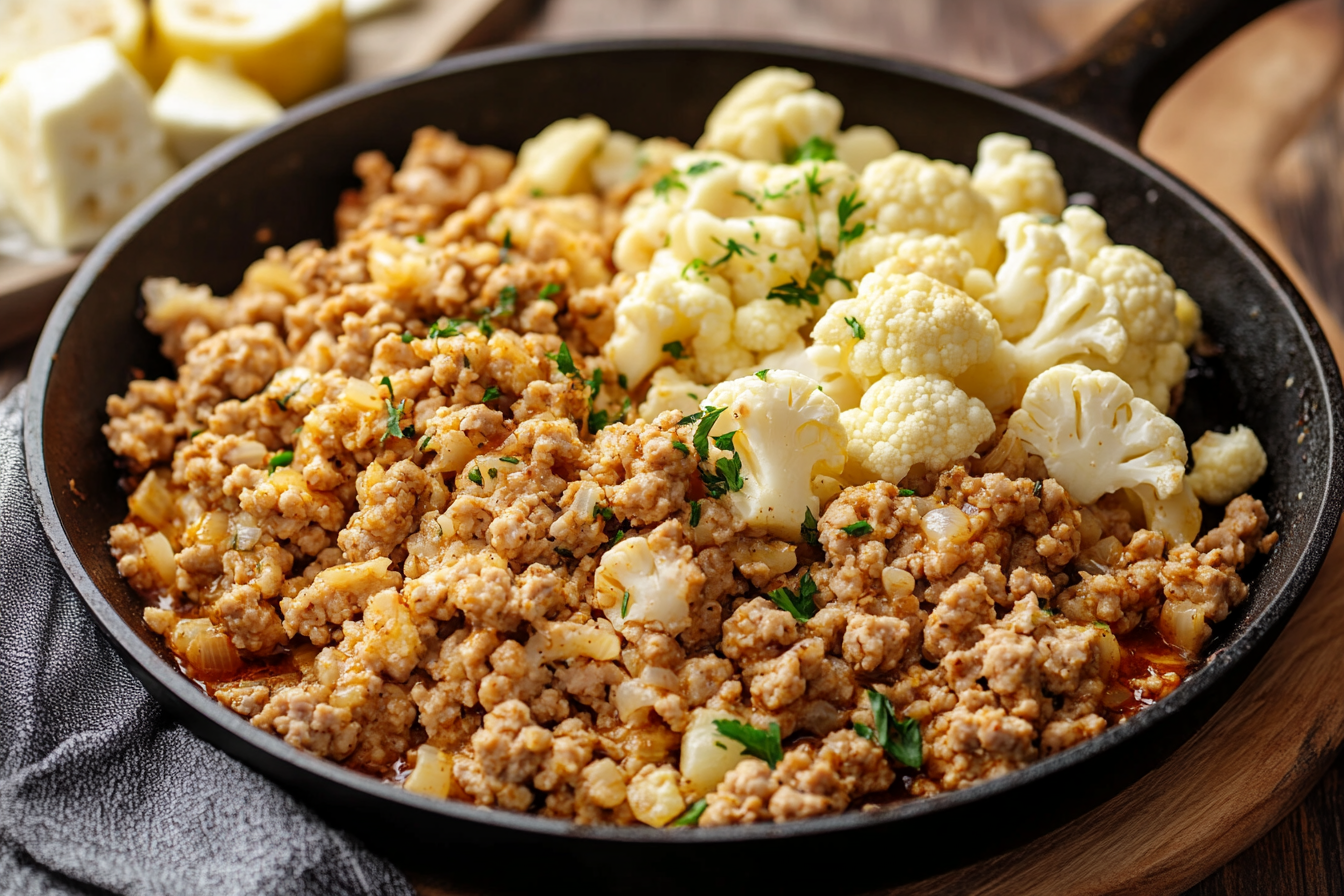 Garlic Butter Ground Turkey with Cauliflower Skillet