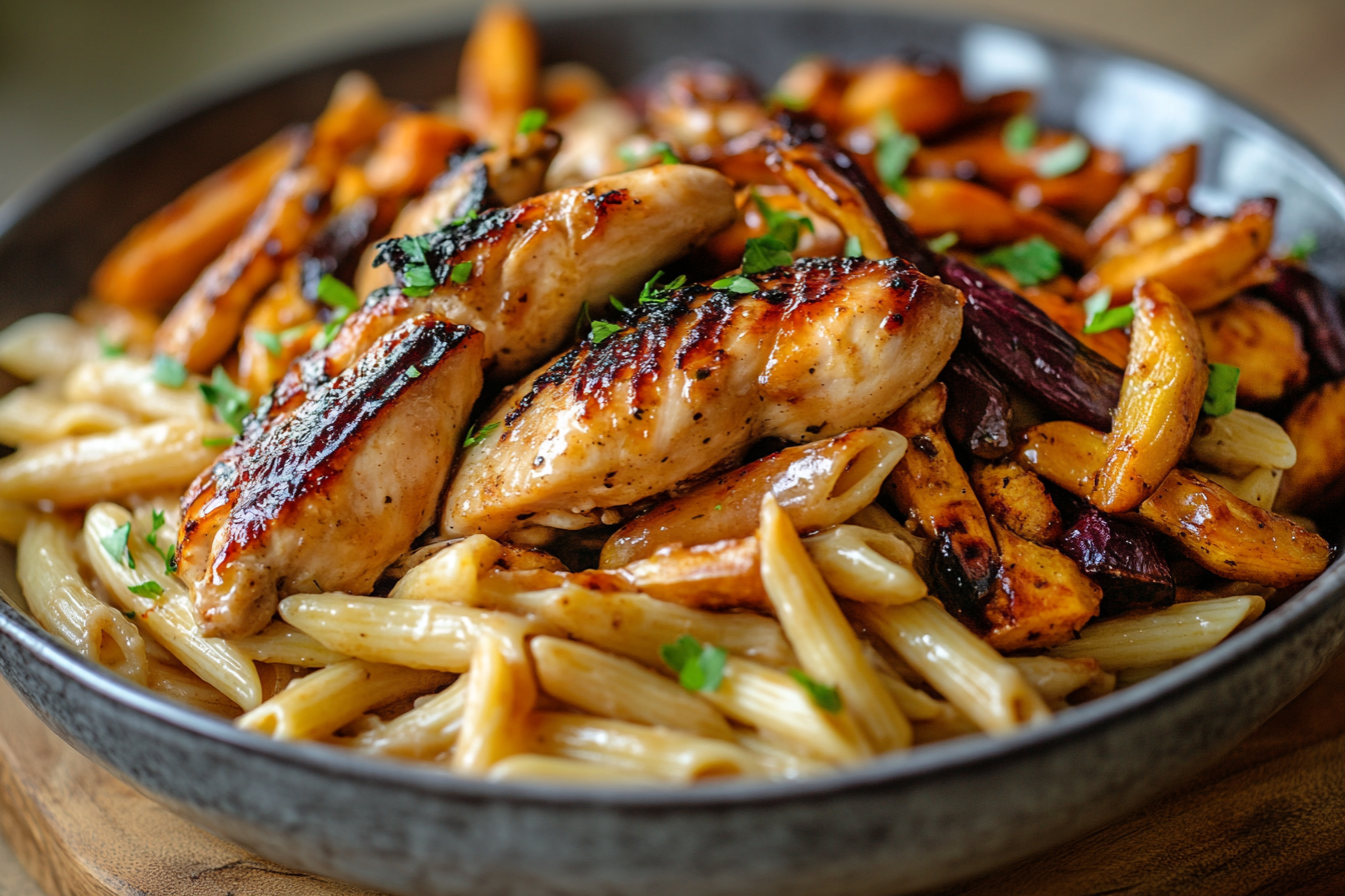 Honey Garlic Chicken with Roasted Veggie Penne
