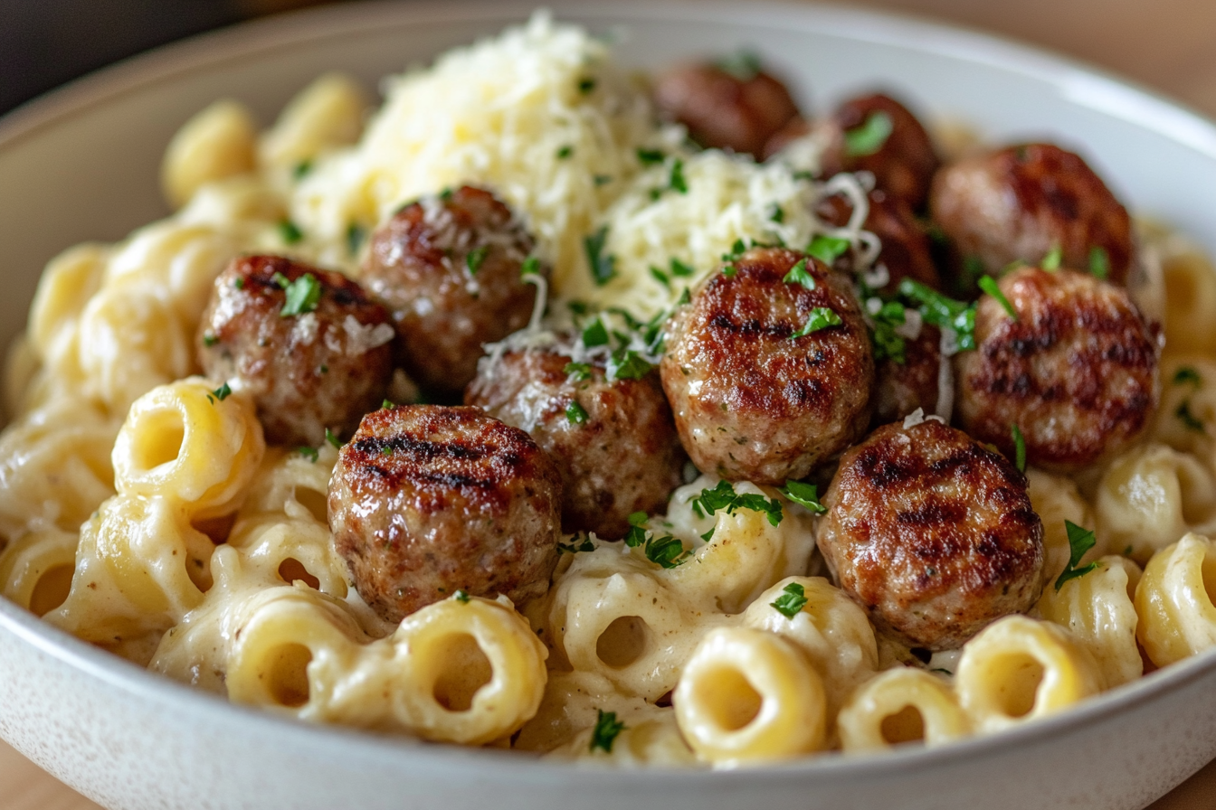 Garlic Butter Sausage Bites with Creamy Parmesan Pasta