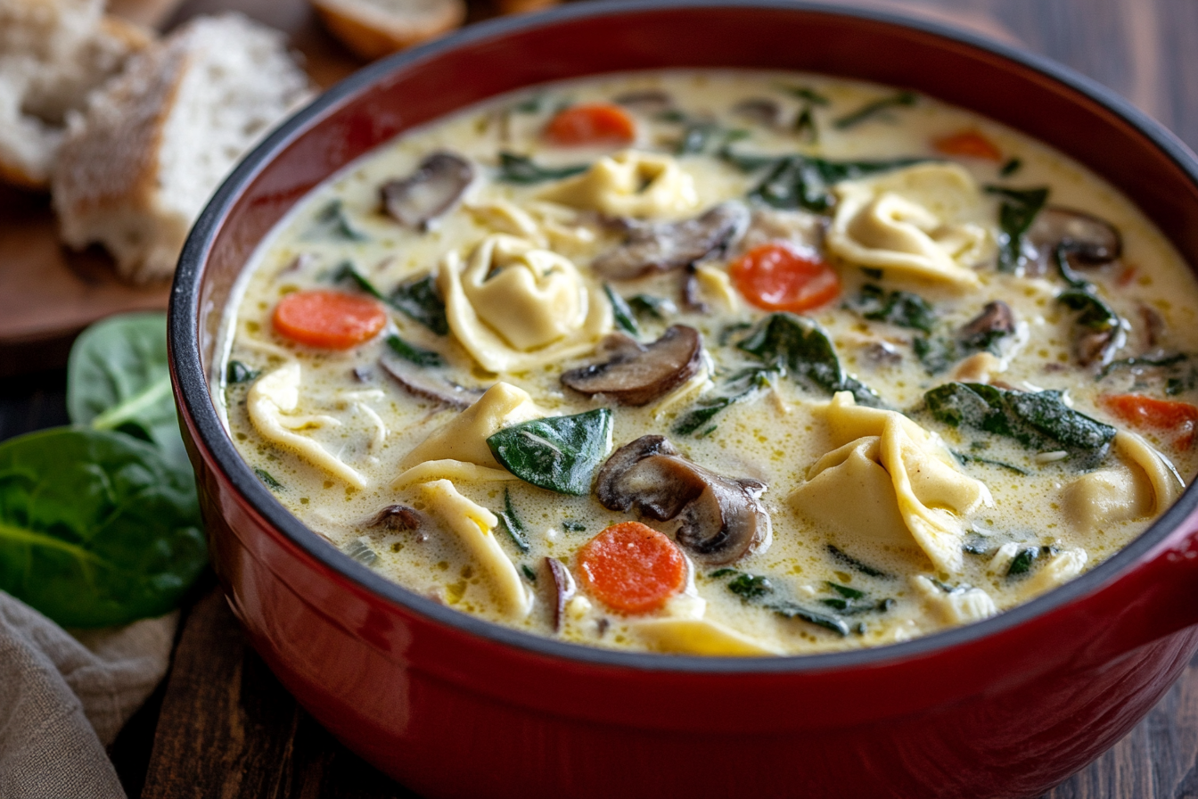Creamy Parmesan Mushroom and Spinach Tortellini Soup