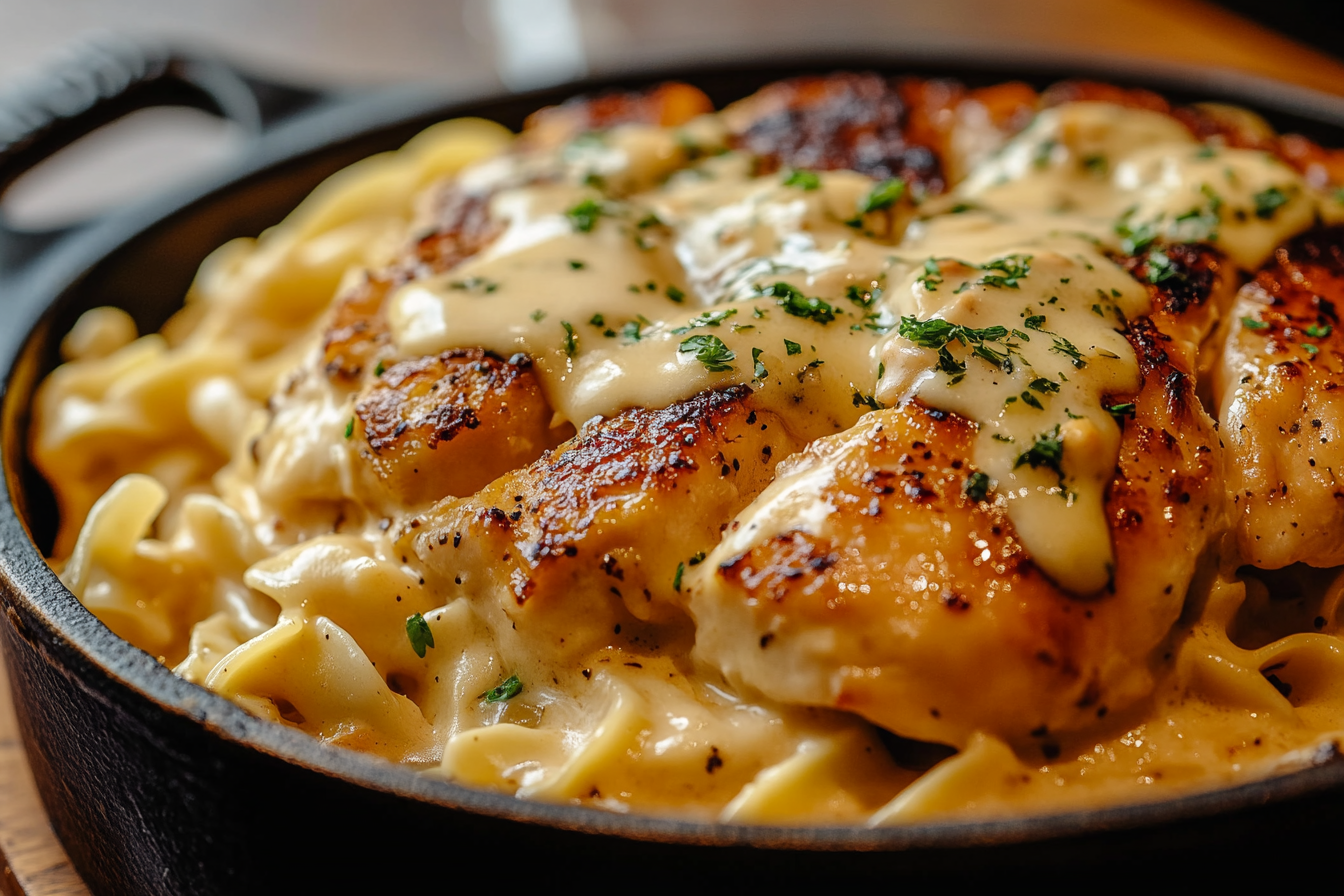 Creamy Garlic Chicken with Buttered Noodles