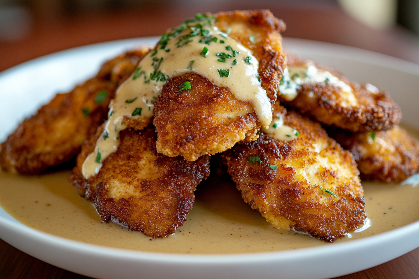 Crispy Parmesan Chicken with a Rich Garlic Sauce