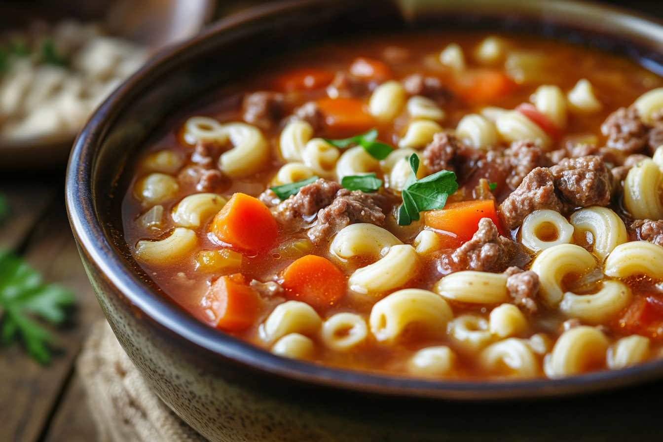 One-Pot Beef and Macaroni Soup