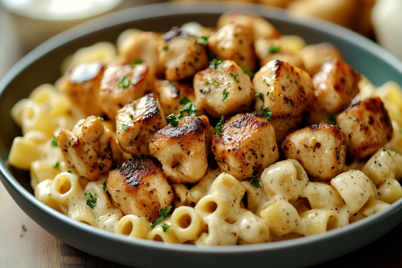 Garlic Butter Chicken Bites with Creamy Parmesan Pasta