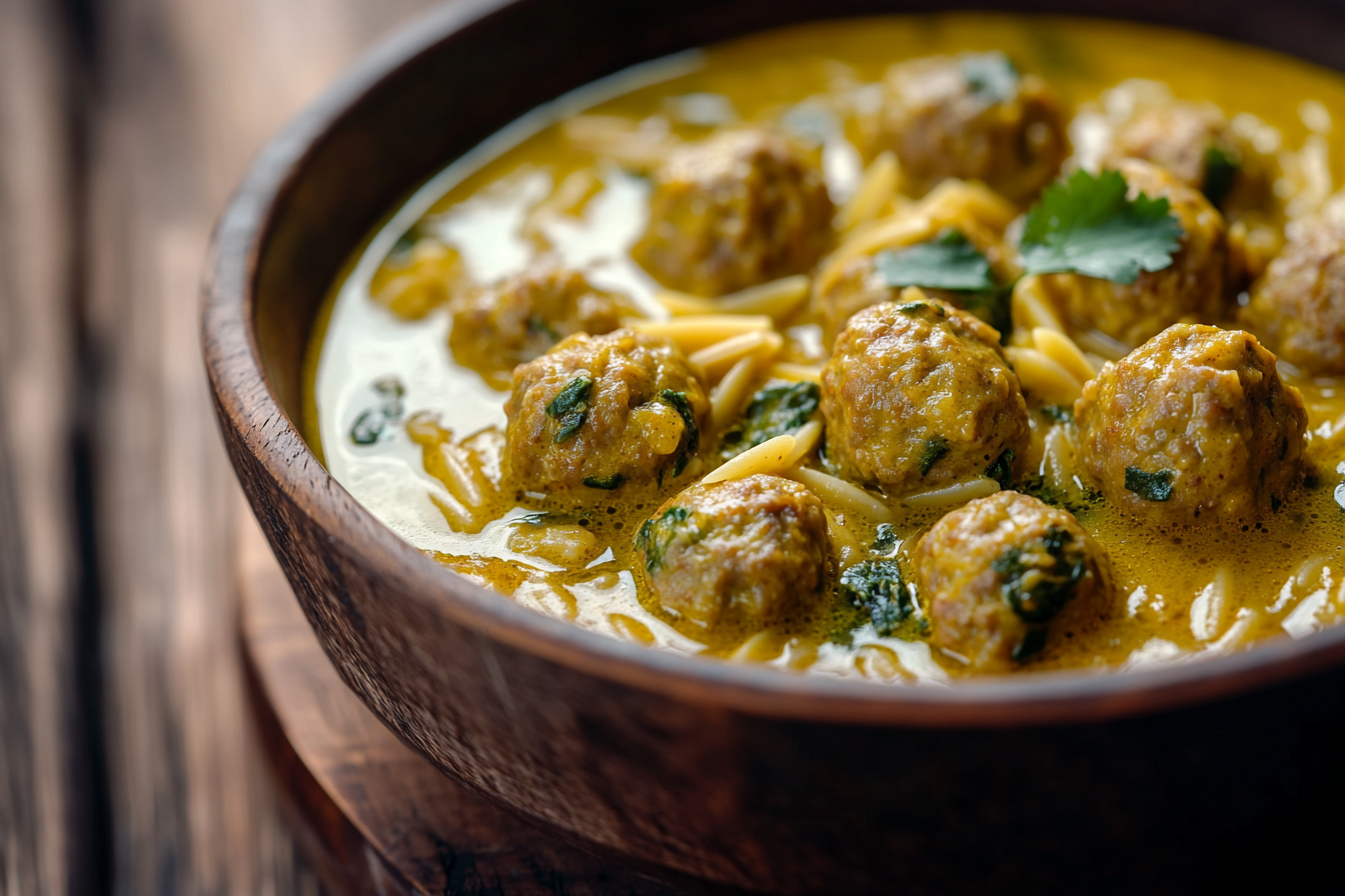 Coconut Curry Meatball Orzo Soup