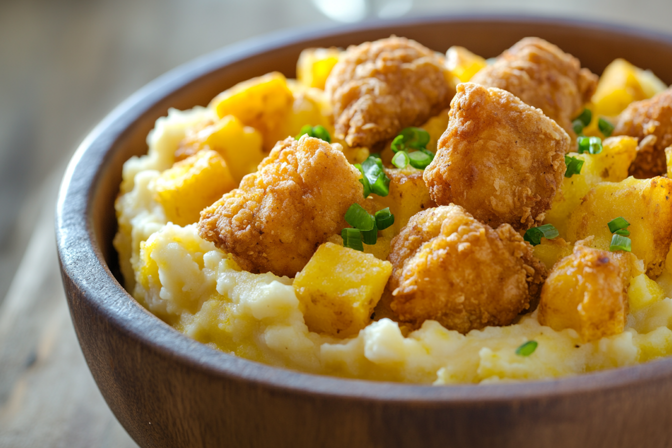 Mashed Potato Casserole with Crispy Chicken