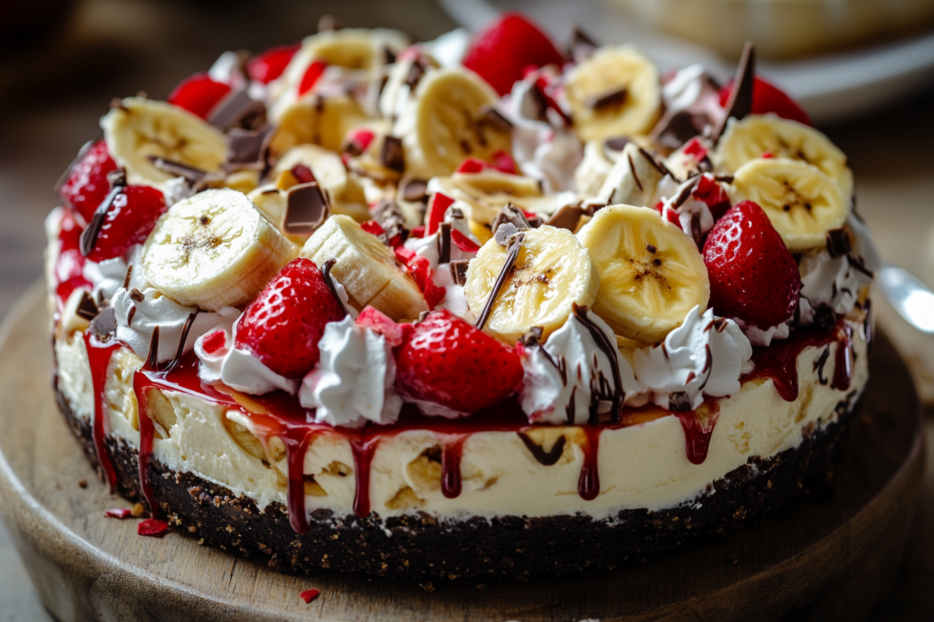 Delicious No-Bake Banana Split Cheesecake