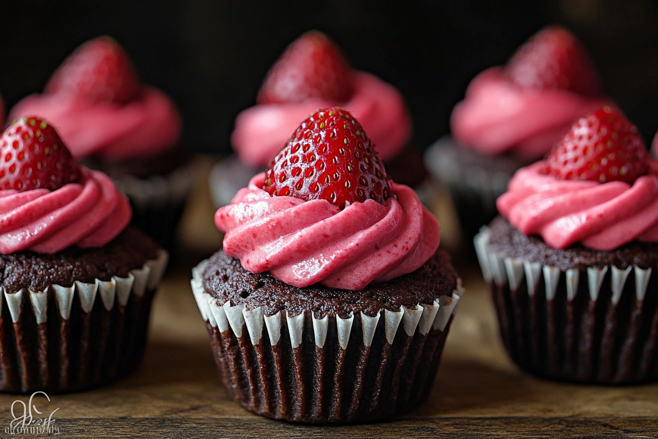 Nutella Stuffed Strawberry Chocolate Cupcakes