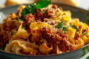 Homemade Bolognese Sauce with Gigli Pasta
