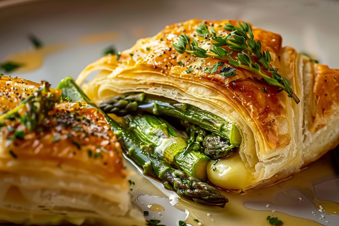 Cheesy Asparagus Puff Pastry with Herb Honey