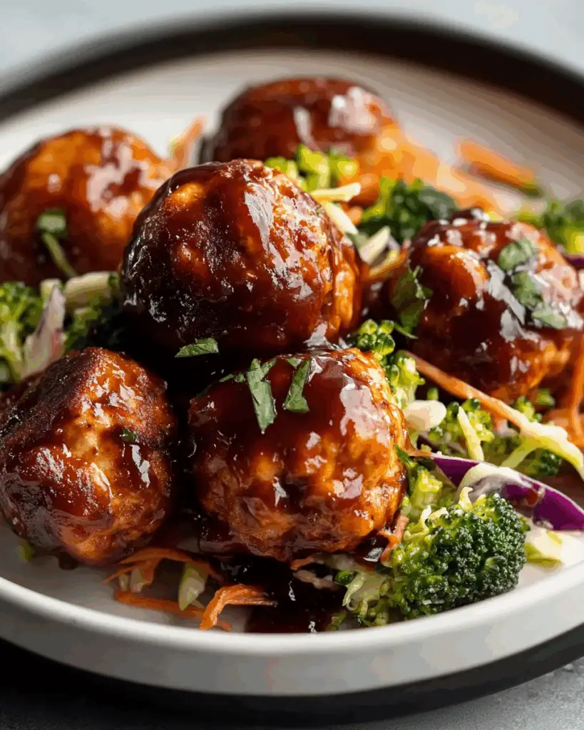 Sticky BBQ Chicken Meatballs with Broccoli Slaw 4 Sticky BBQ Chicken Meatballs with Broccoli Slaw