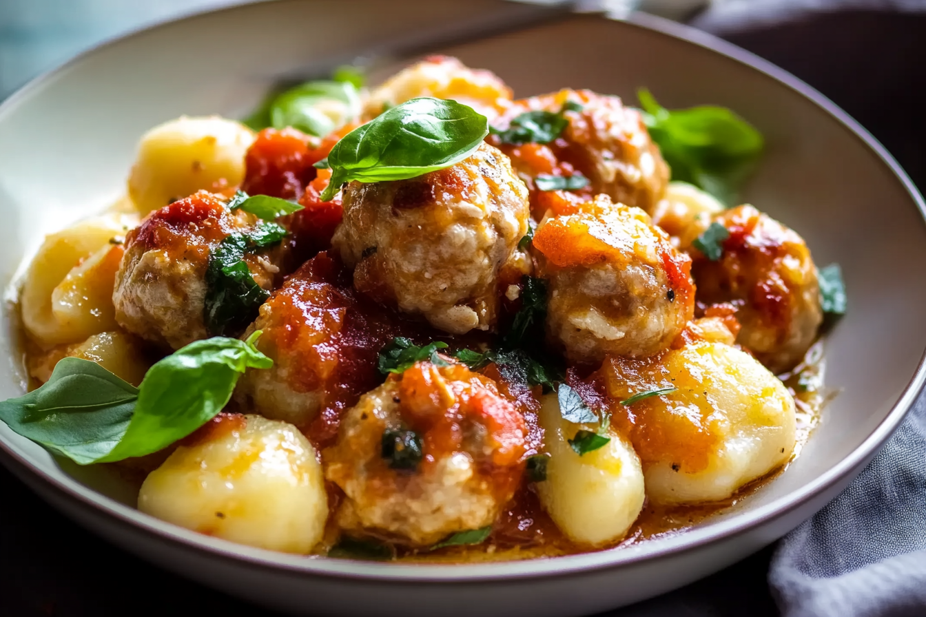 Slow Cooker Tuscan Chicken Meatballs with Gnocchi