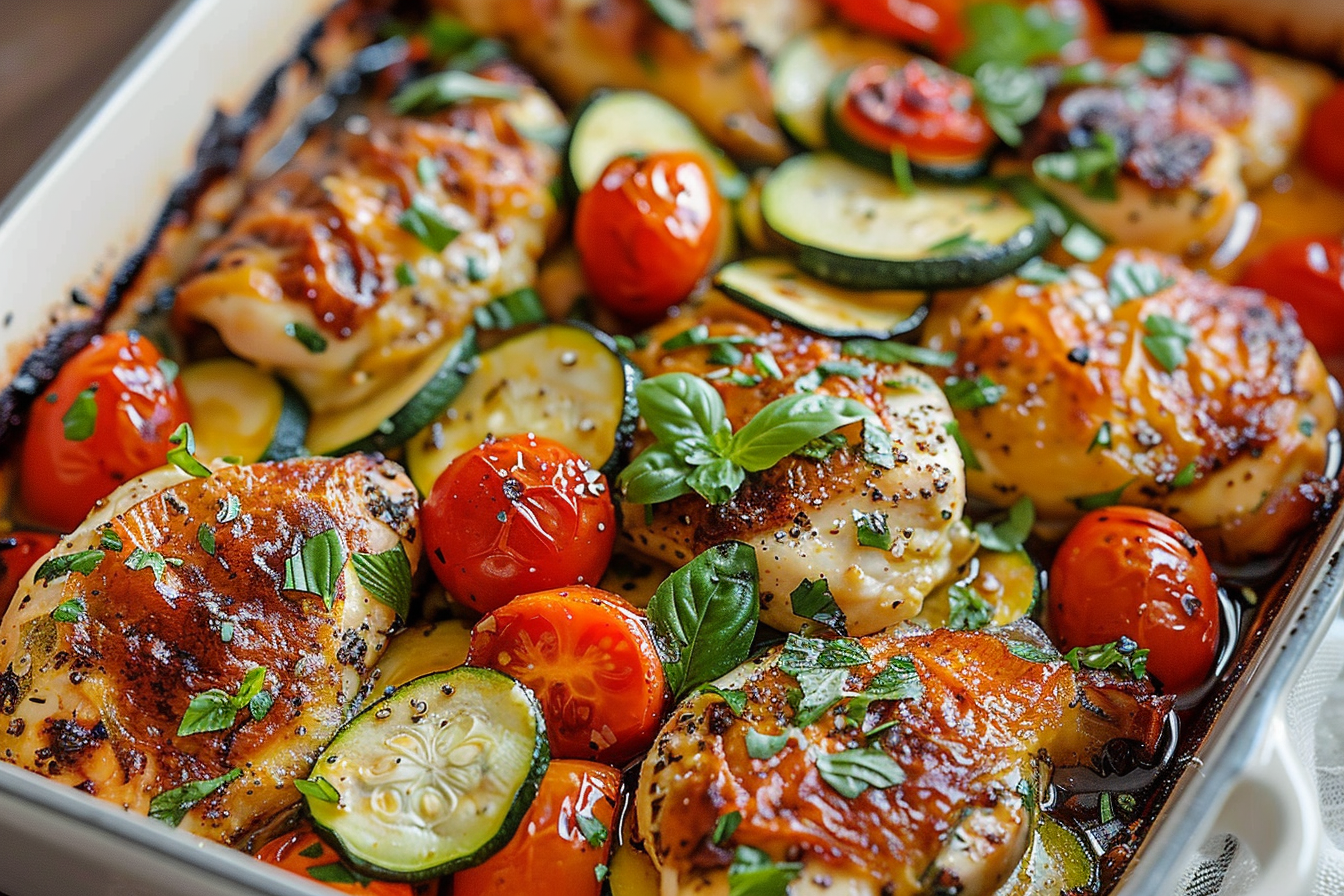 Mediterranean Chicken Zucchini and Tomatoes Bake