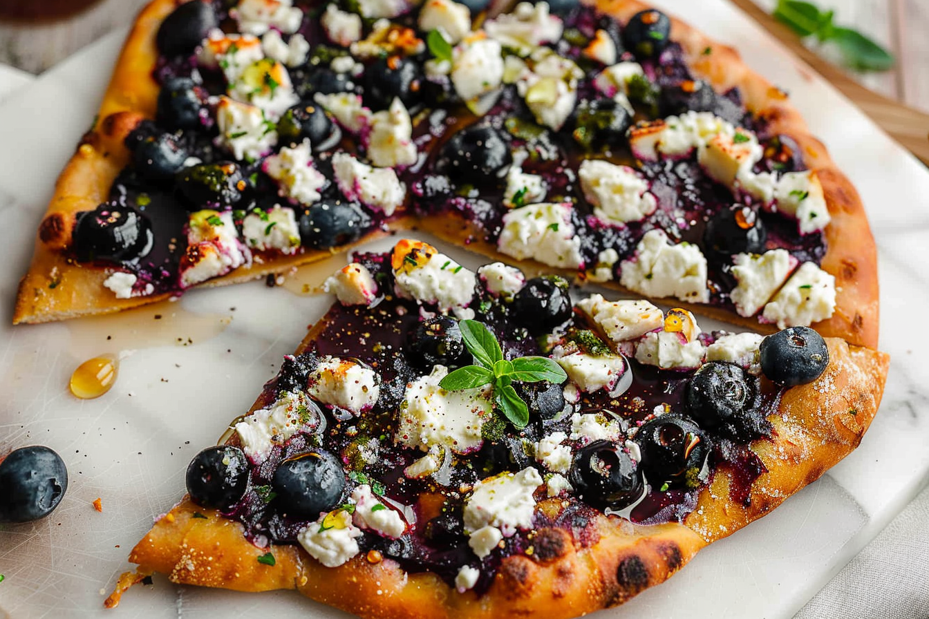 Blueberry Feta Flatbread with Hot Honey