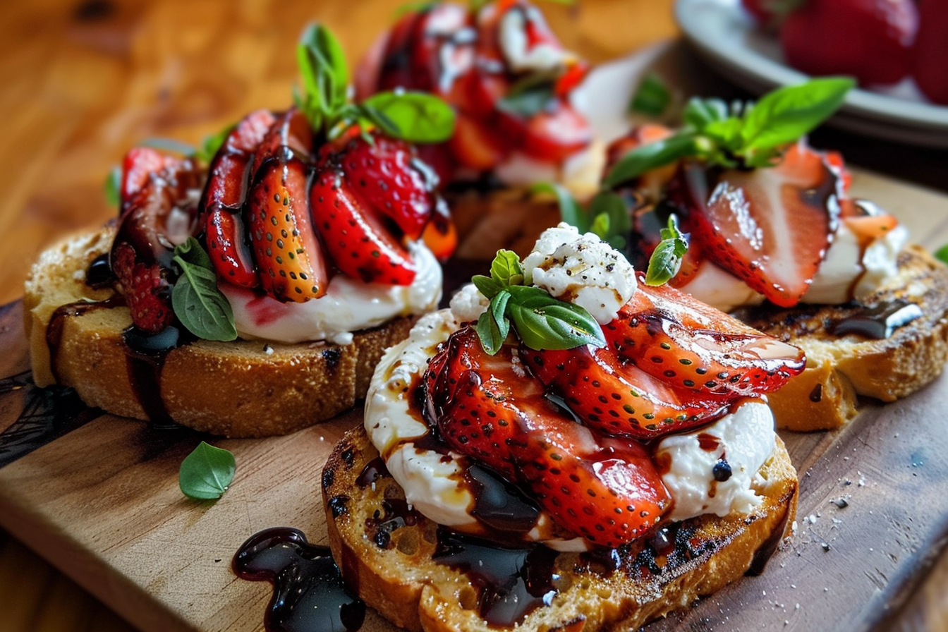 Balsamic Strawberry & Burrata Toasts