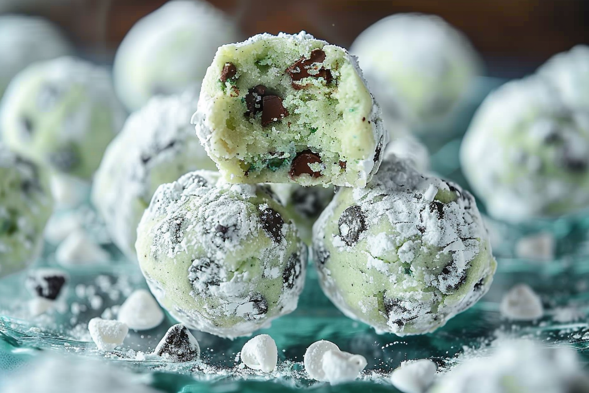 Mint Chocolate Chip Snowball Cookies