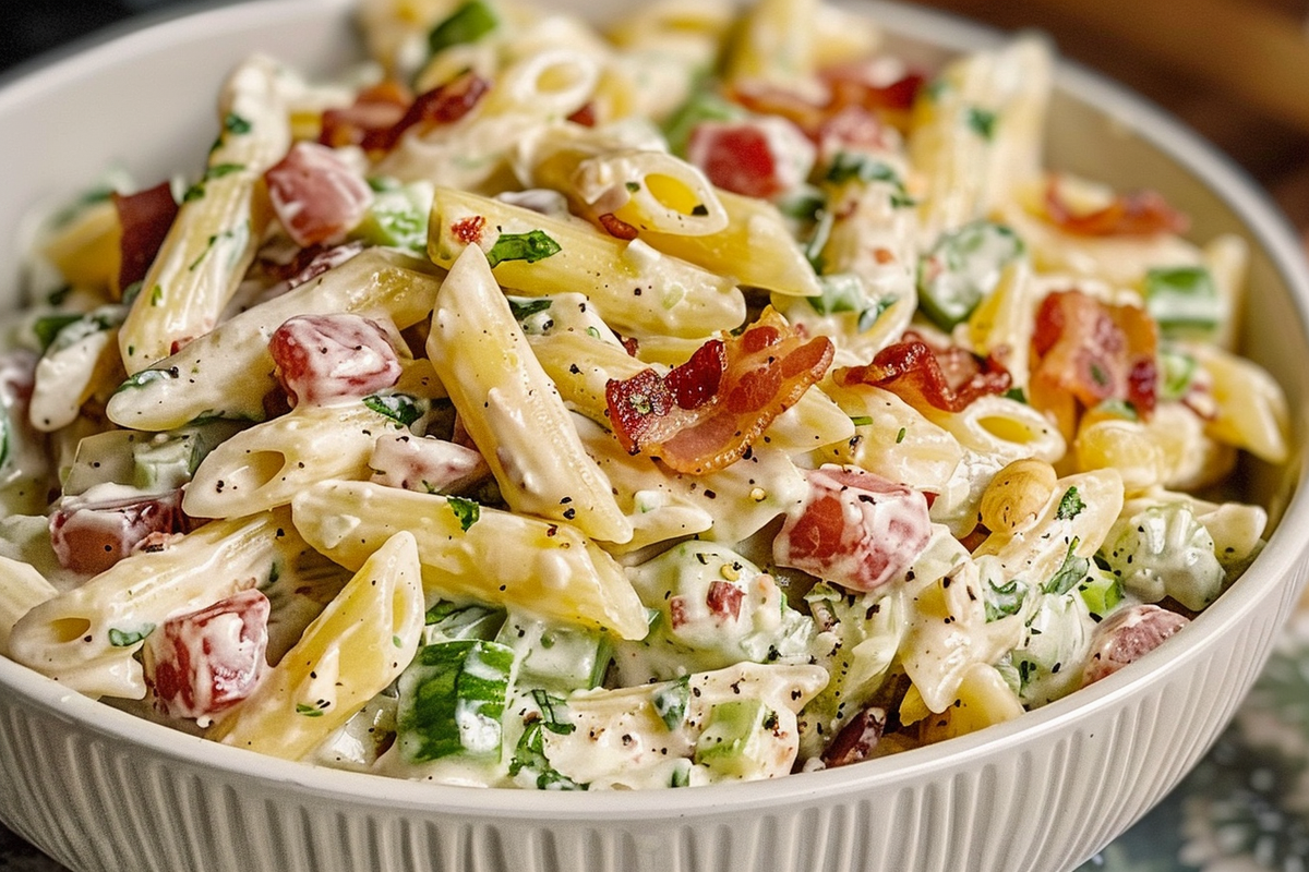 Creamy Bacon Ranch Penne Pasta Salad
