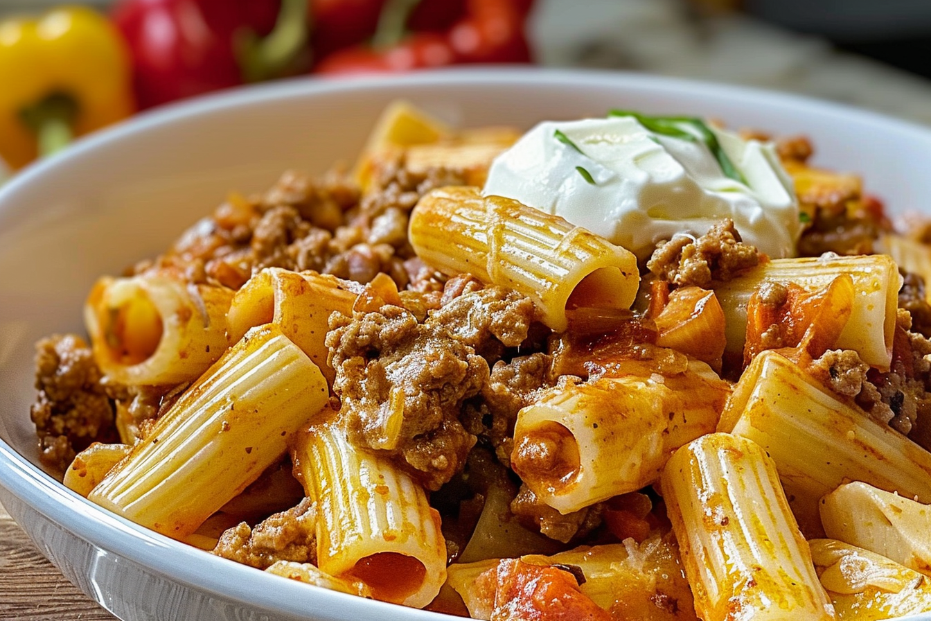 Creamy Velveeta Beef & Rigatoni Pasta