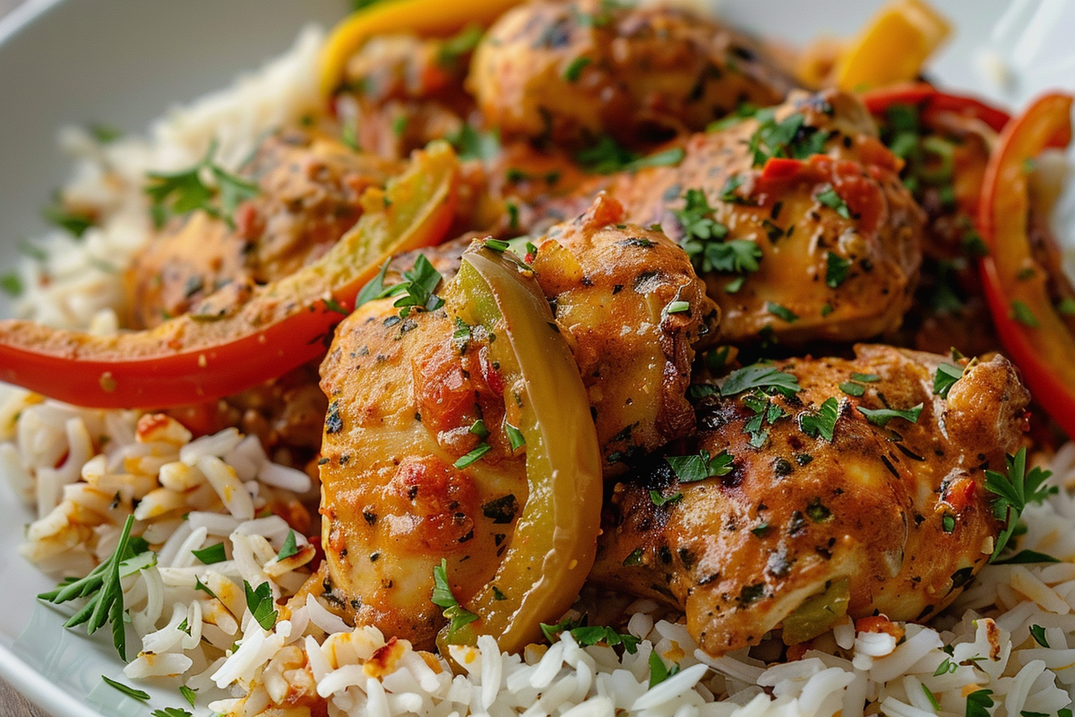 Creamy Paprika Chicken with Herbed Rice and Peppers