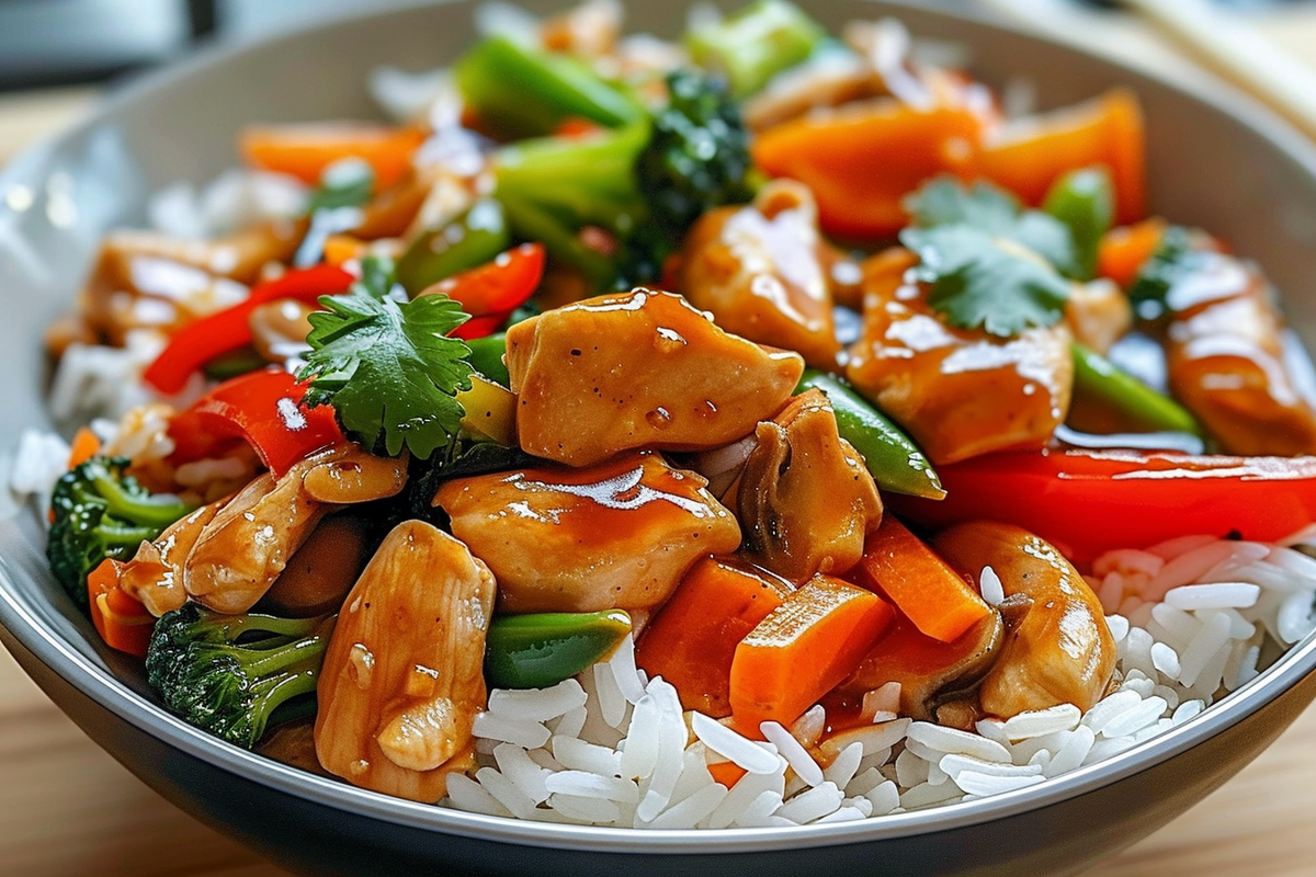Sweet & Spicy Chicken Stir-Fry with Veggies and Rice