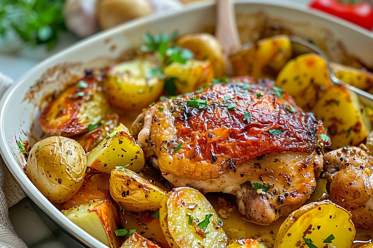 Garlic-Herb Chicken Thighs with Crispy Potatoes
