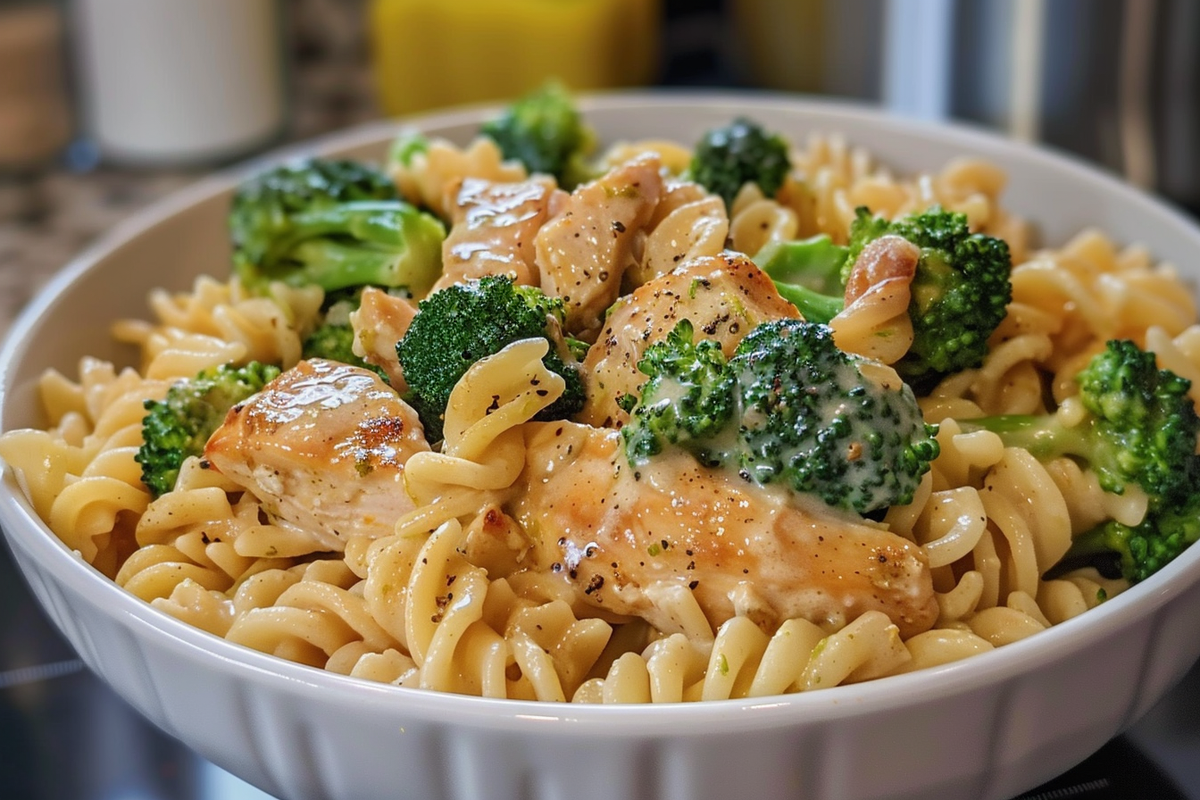 Creamy Garlic Chicken & Broccoli Rotini Bowl