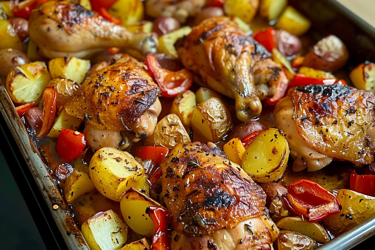 Oven-Baked Chicken and Potatoes Tray with Peppers