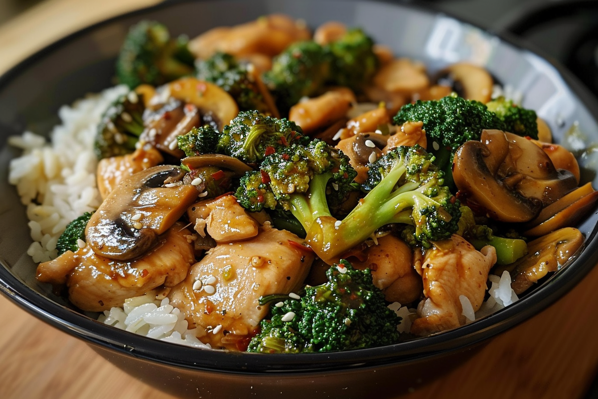 Super Savory Chicken Broccoli Stir-Fry with Mushrooms & Rice