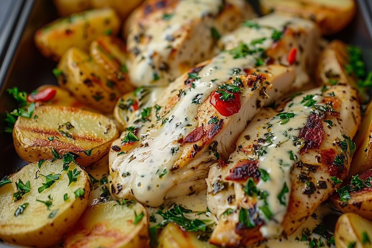 Loaded Herb Chicken & Garlic Potatoes with Creamy Sauce
