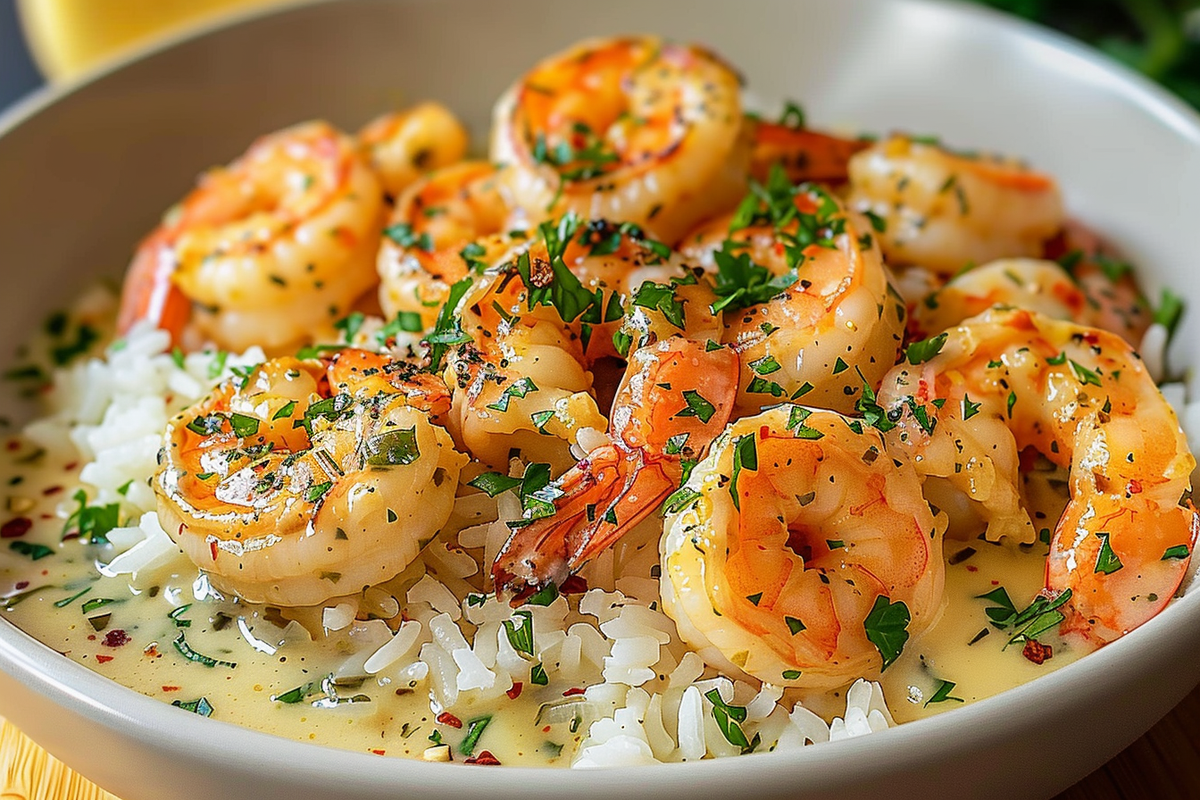 Creamy Garlic Butter Shrimp Bowl with Herb Rice