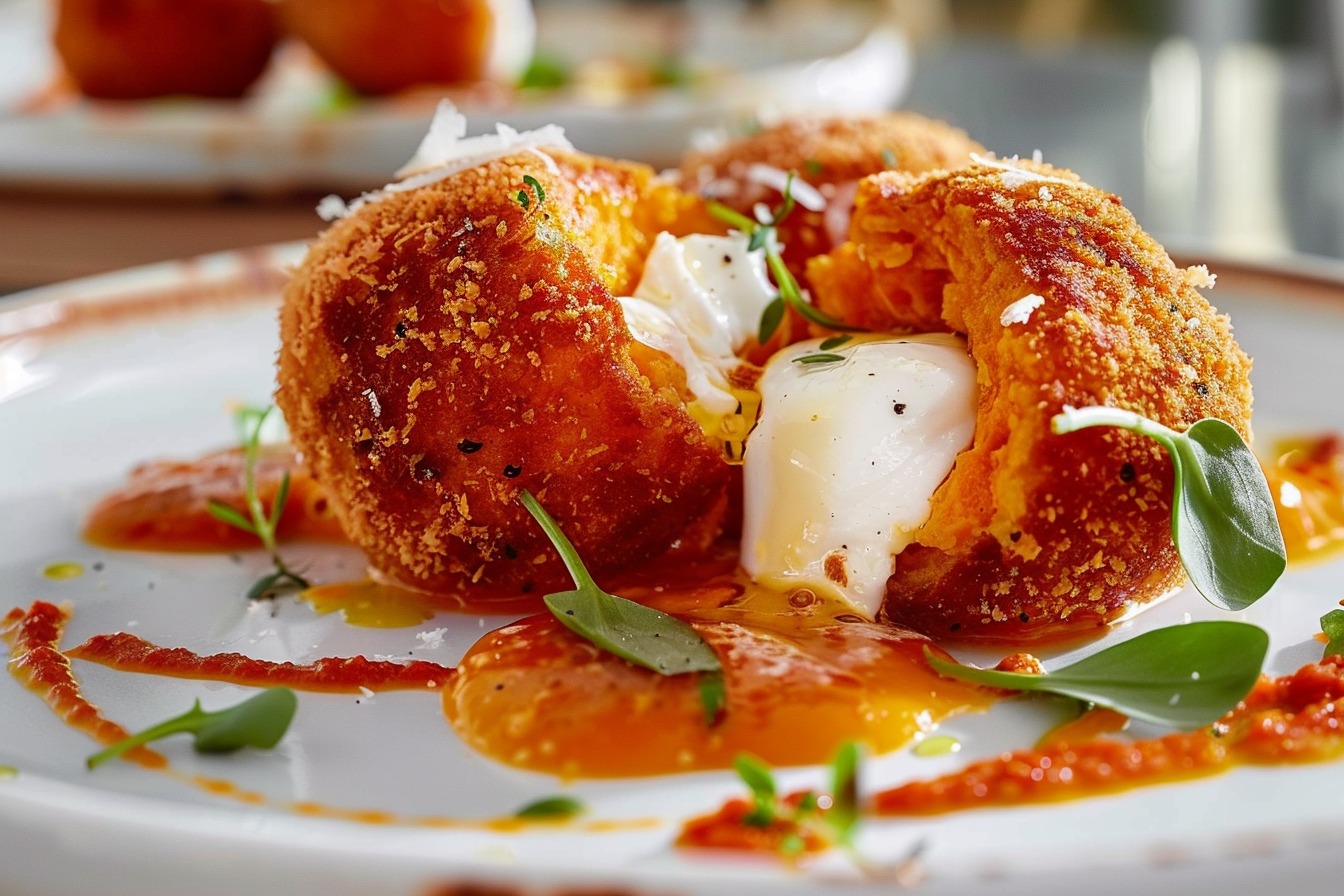 Molten Gold Sweet Potato Croquettes with Burrata Core