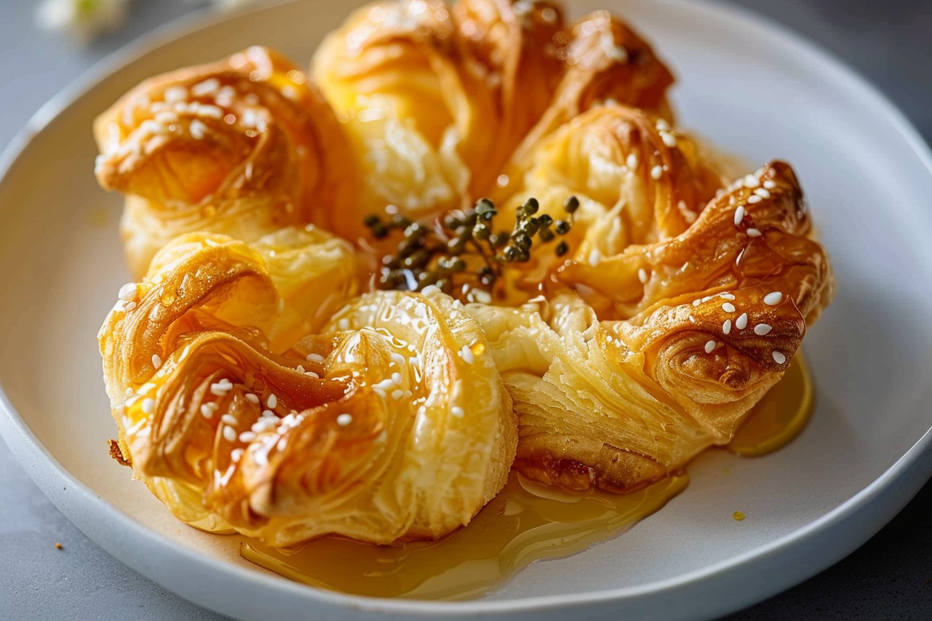 Whipped Feta Puff Pastry Flower with Hot Honey Center