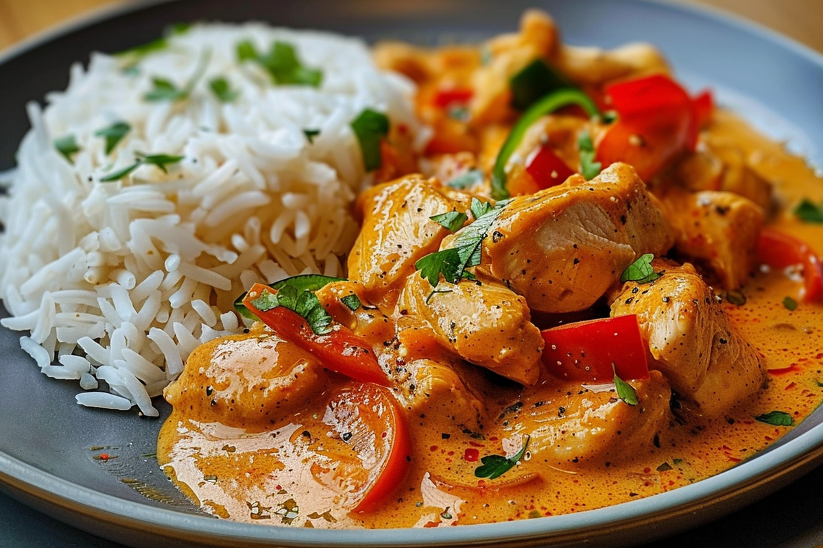 Creamy Paprika Chicken with Steamed Rice