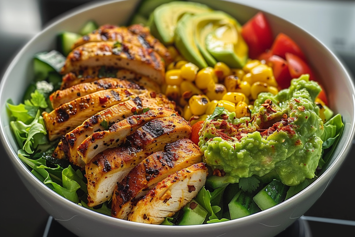 Ultimate Grilled Chicken Power Bowl with Guac & Crunchy Veggies