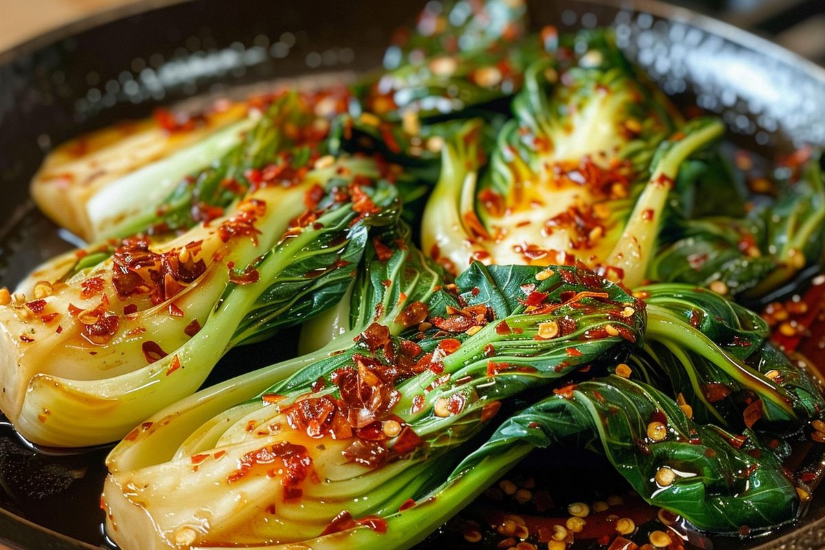 Pan-Seared Bok Choy with Garlic and Chili Paste