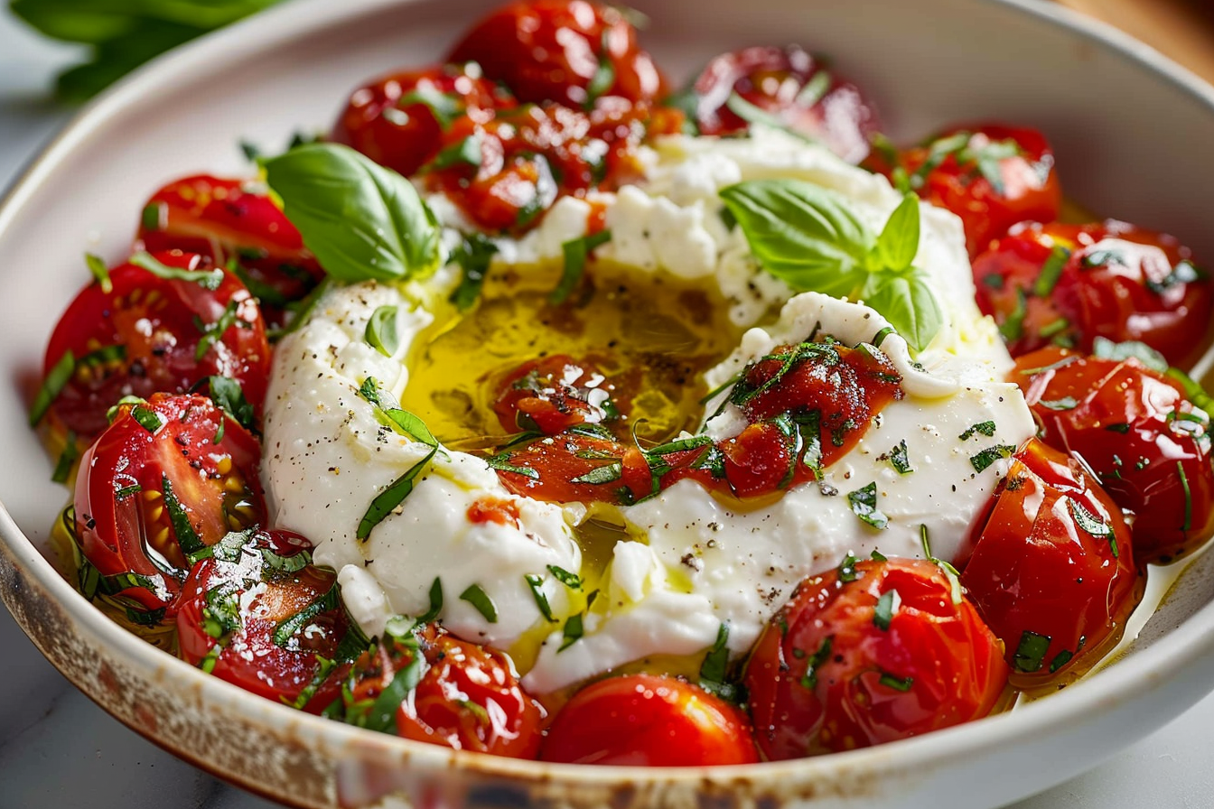 Whipped Burrata Illusion Bowl with Tomato Confit & Basil Oil