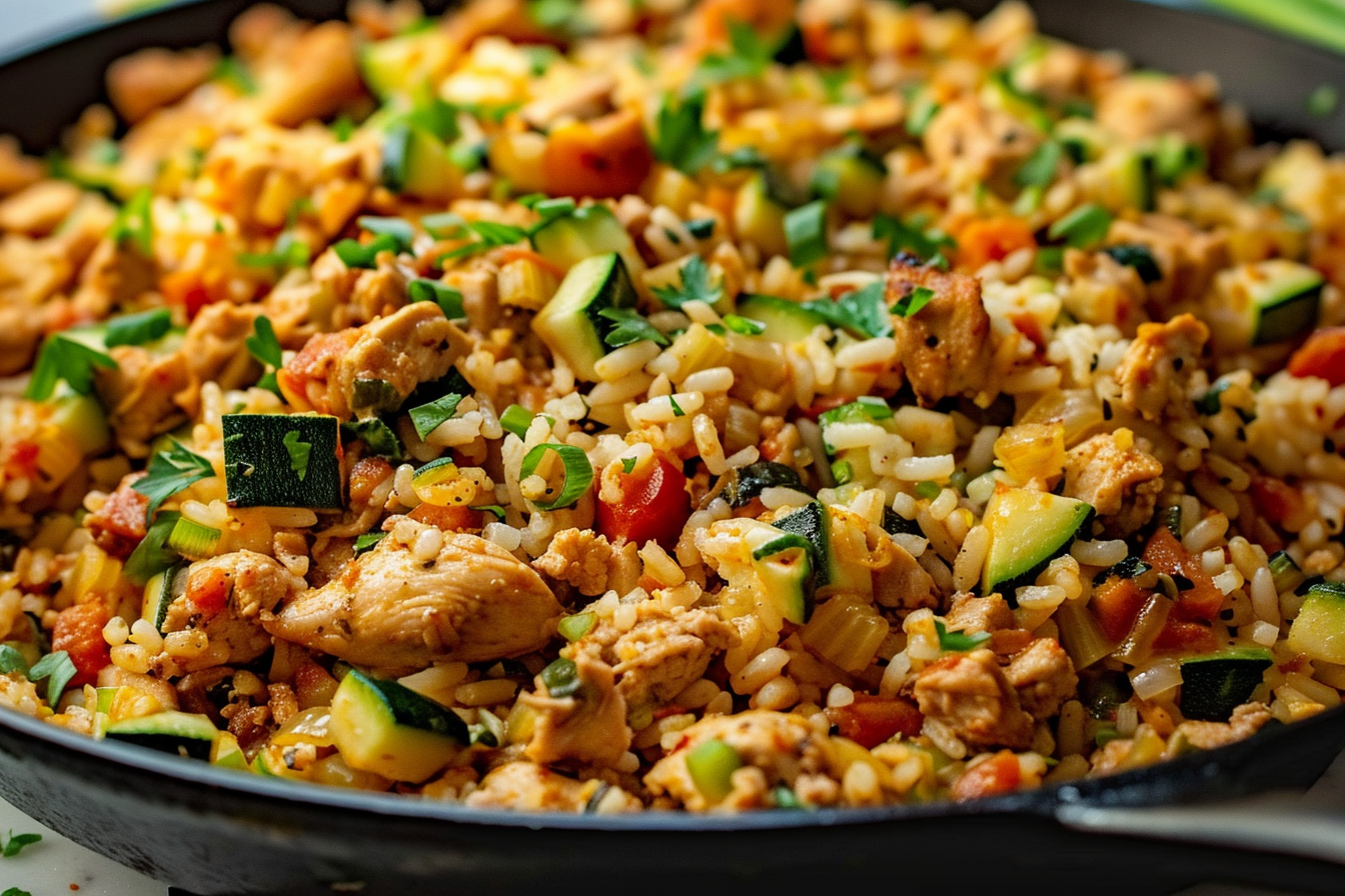 Ground Chicken Zucchini Rice Skillet