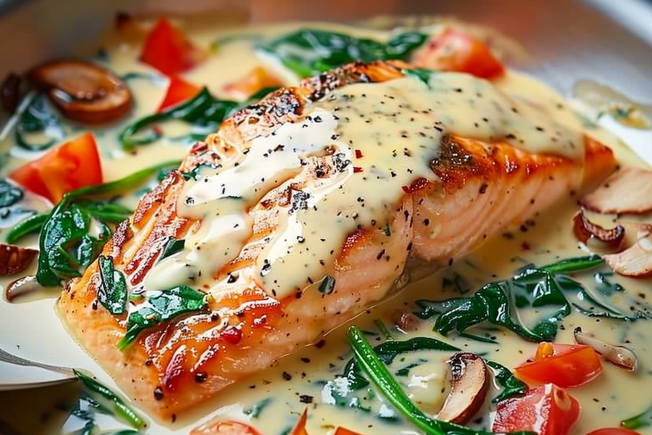 Elegant Salmon Florentine with Creamy Spinach Sauce