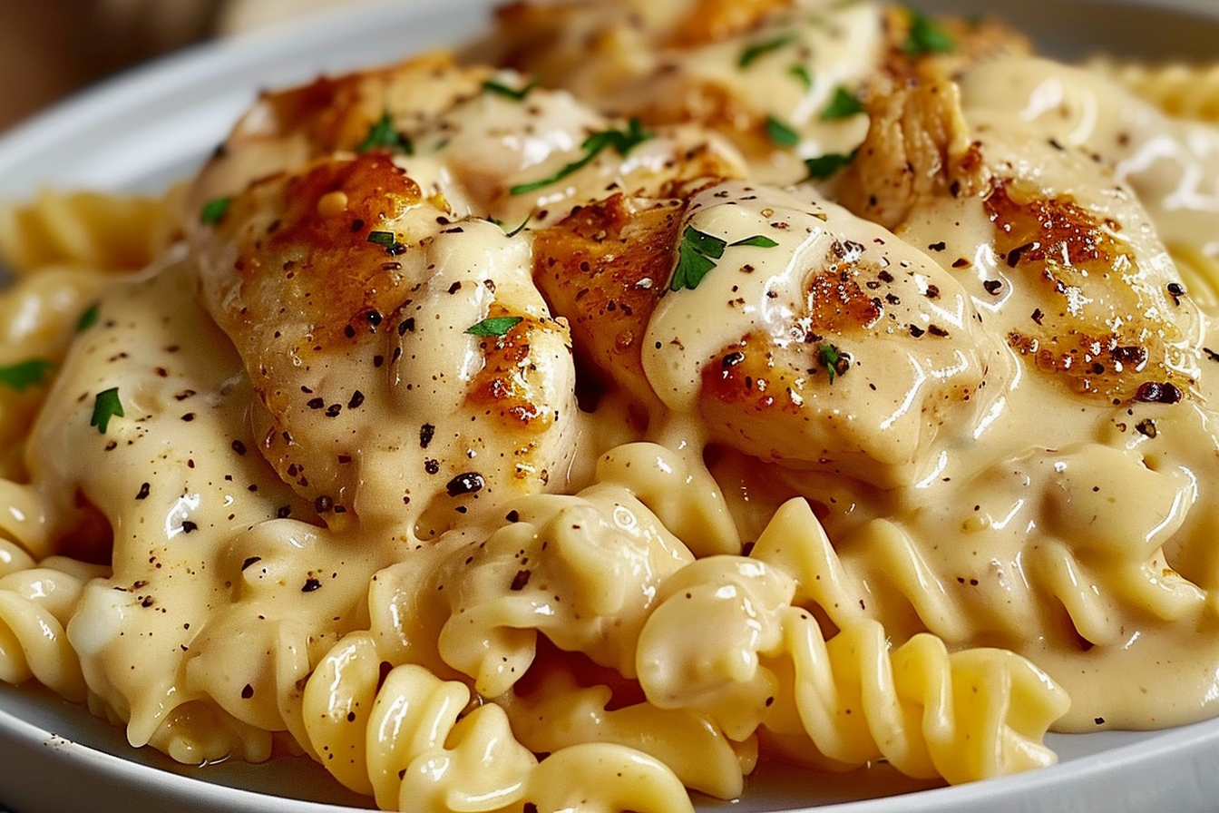 Creamy Garlic Butter Chicken & Rotini in Parmesan Sauce