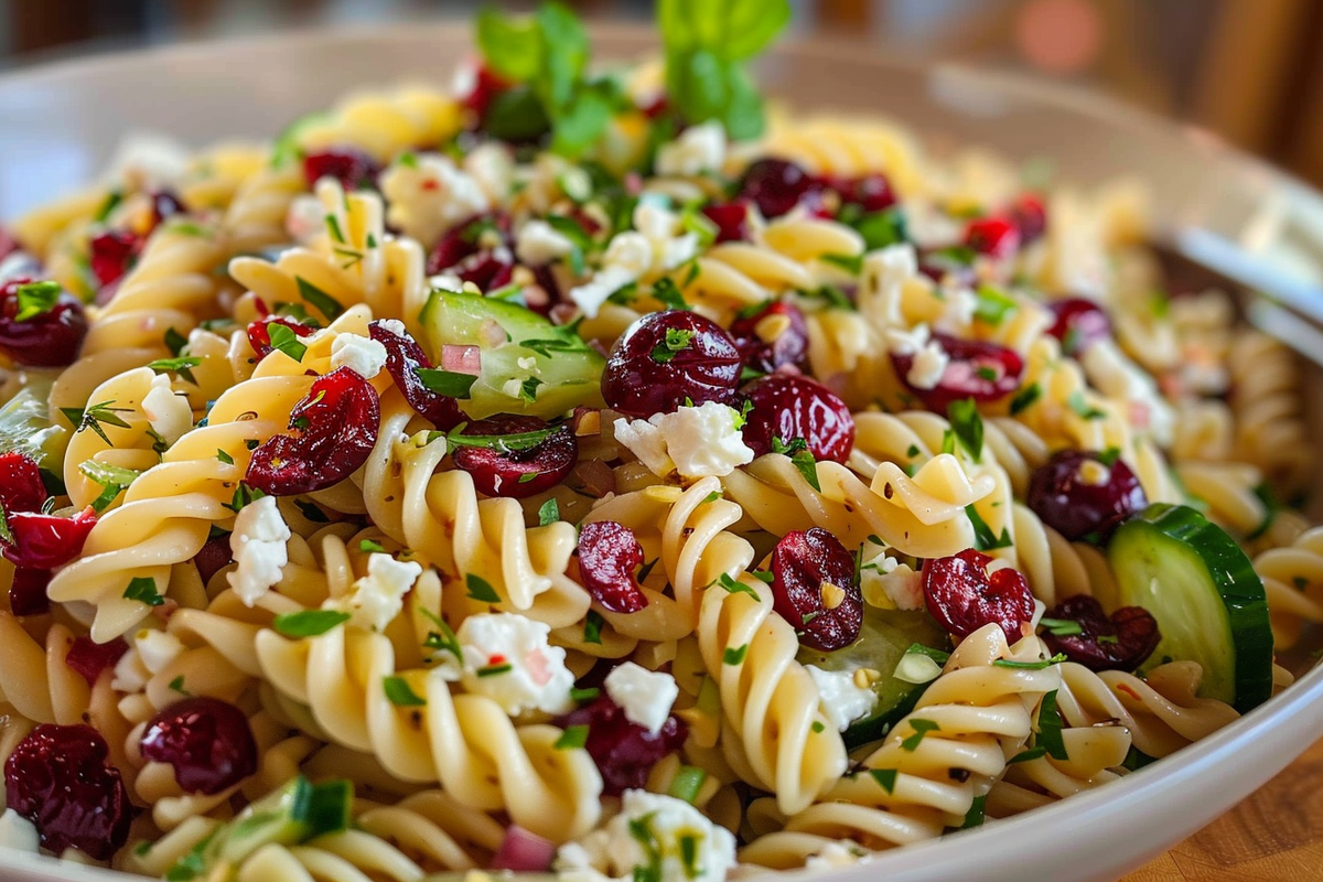 Feta & Cranberry Fusilli Salad with Lemon Vinaigrette