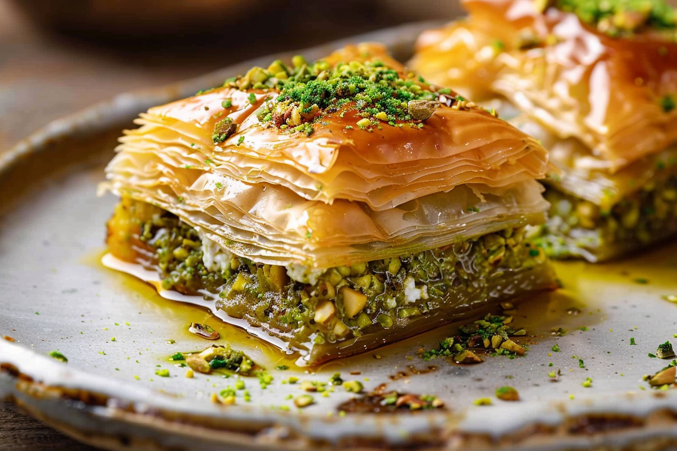 Savory Pistachio-Parmesan Baklava with Whipped Ricotta Heart