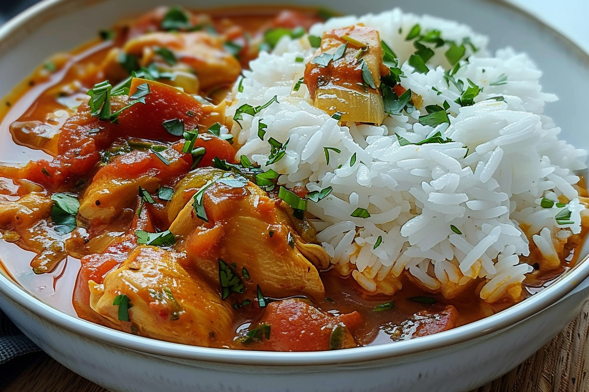 Spicy Tomato Chicken Stew with Rice