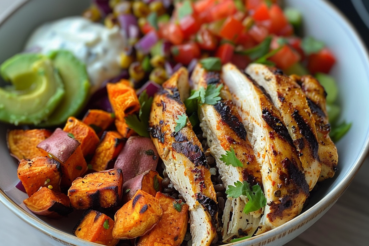 Southwest Chicken Bowl with Sweet Potato Fries
