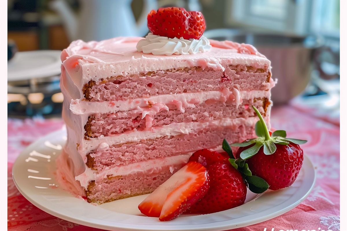 Homemade Strawberry Layer Cake with Strawberry Frosting