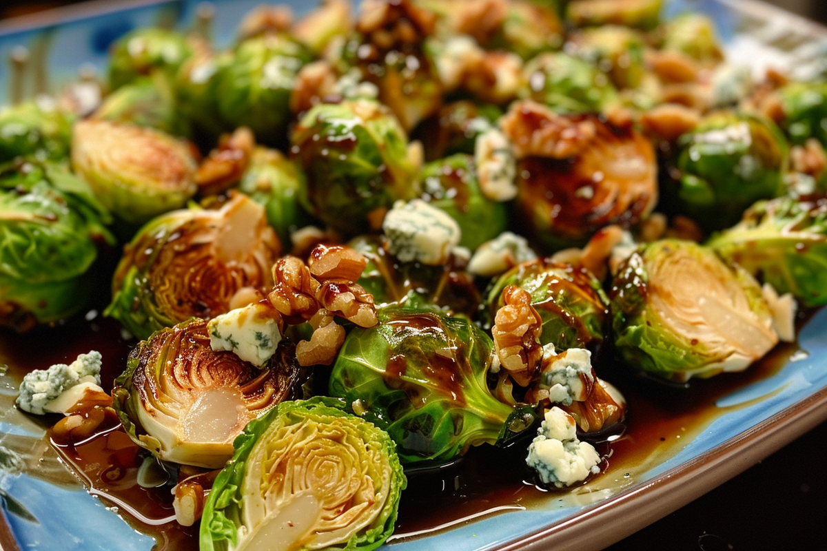 Balsamic Glazed Brussels Sprouts with Gorgonzola Crumbles