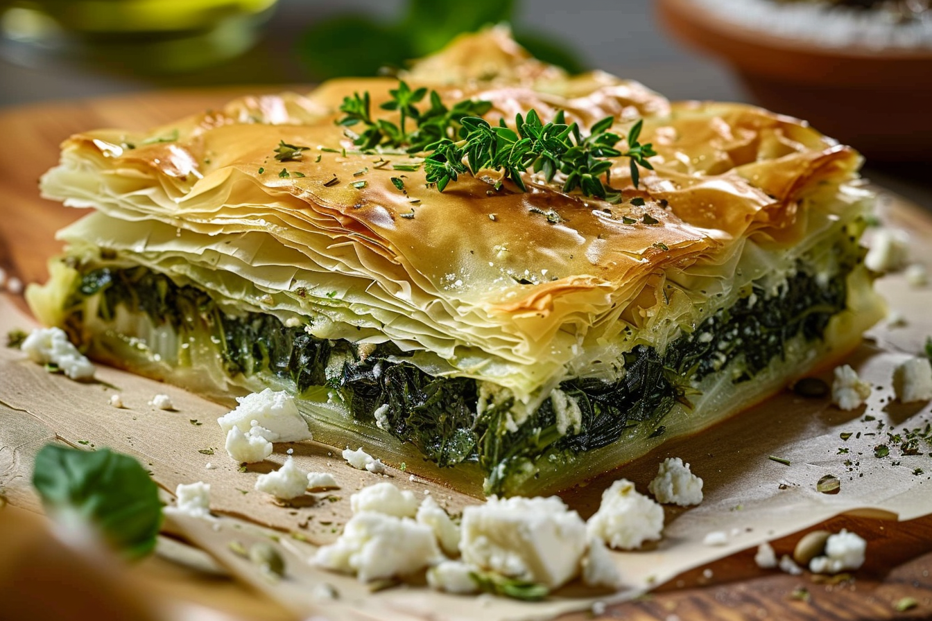 Traditional Greek Spanakopita with Feta & Herbs