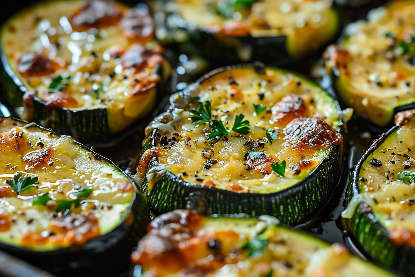 Cheesy Garlic Zucchini Steaks